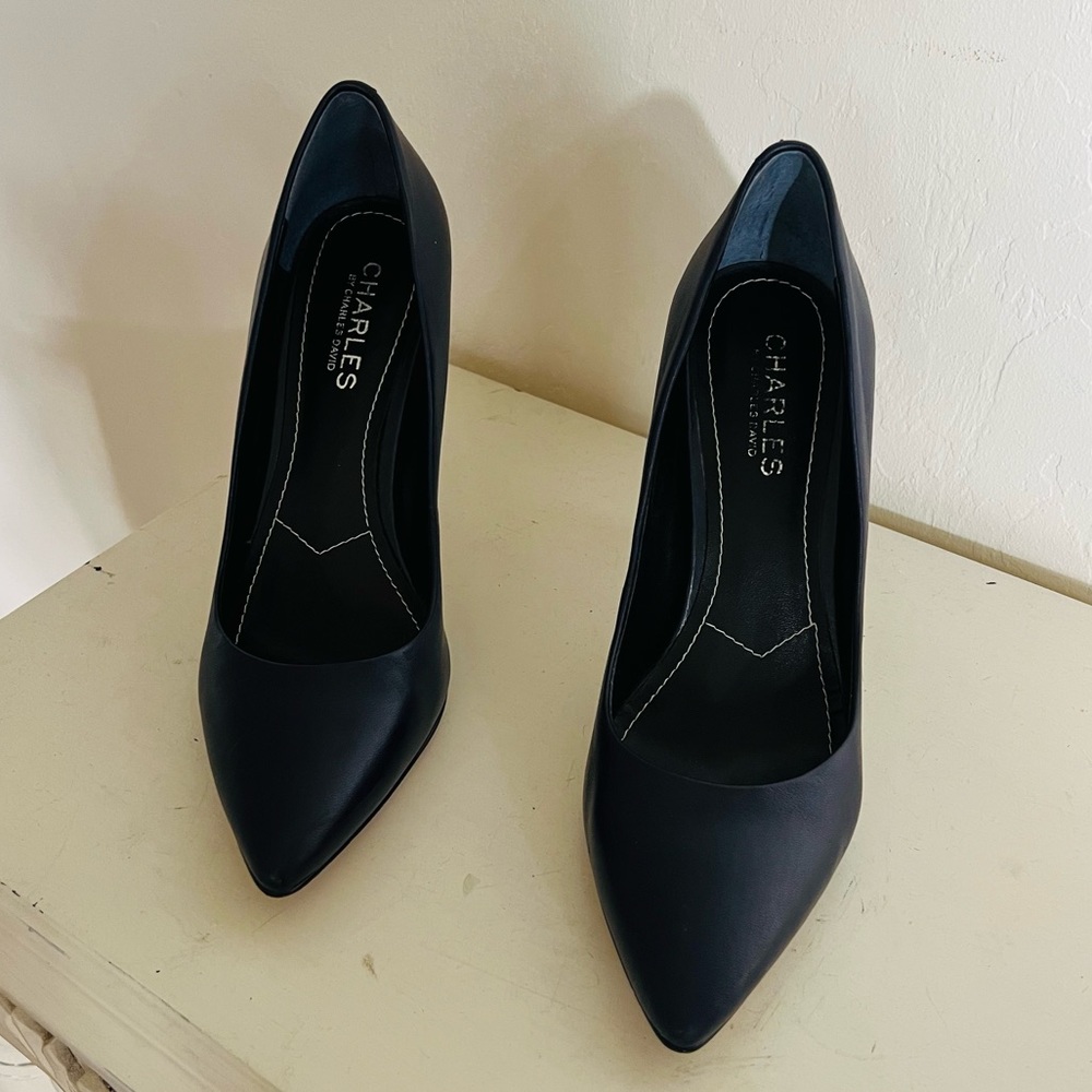 Navy Blue Charles David leather high heels pump shoes